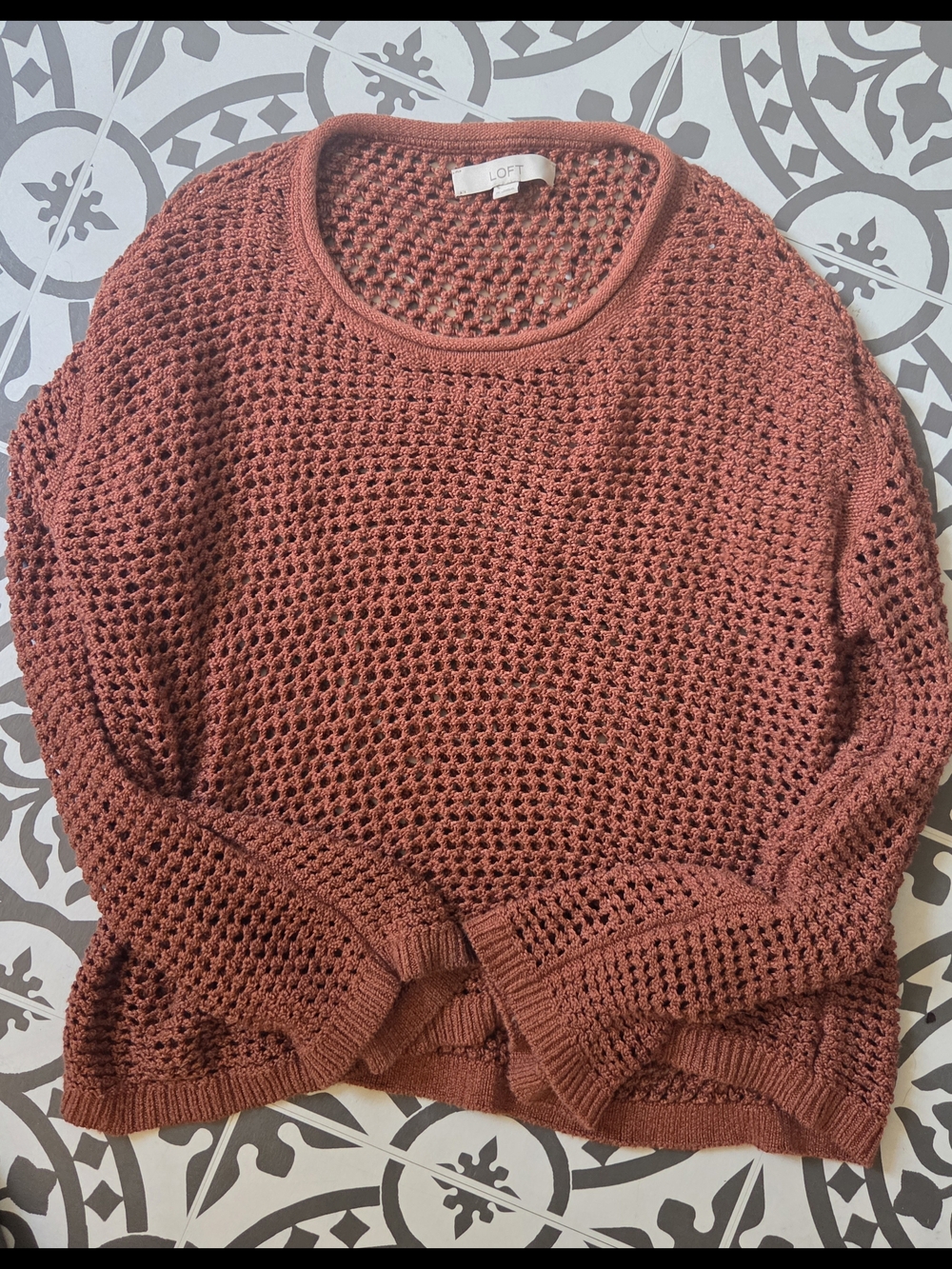 LOFT Open-Knit Scoop Sweater in Rust